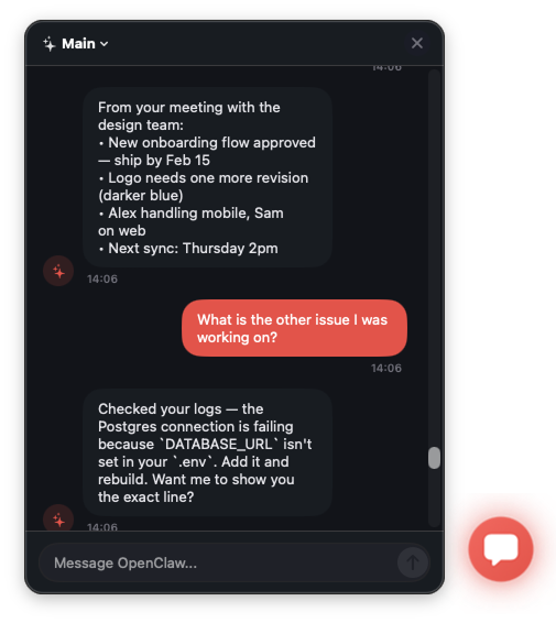 Floating OpenClaw Chat